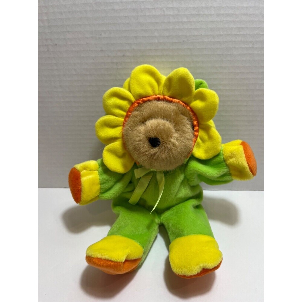 Vintage G.A.C. 1998 Plush Teddy Bear in Spring YELLOW and GREEN Flower Costume